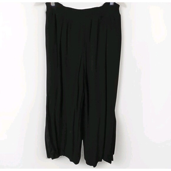 Boston Proper Black Rayon Wide Split Leg Flare Palazzo Pants Sz L Pockets Lined - Picture 1 of 9